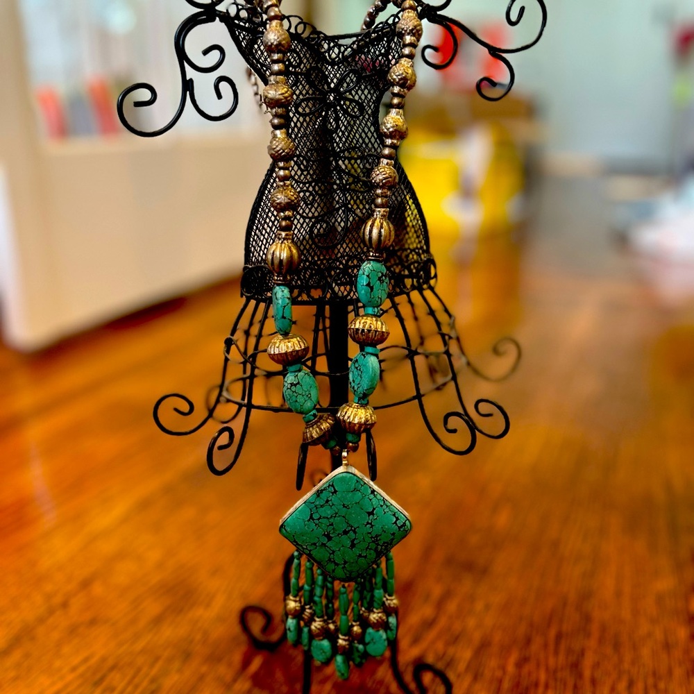 Silver And Turquoise Large Statement Necklace - image 1